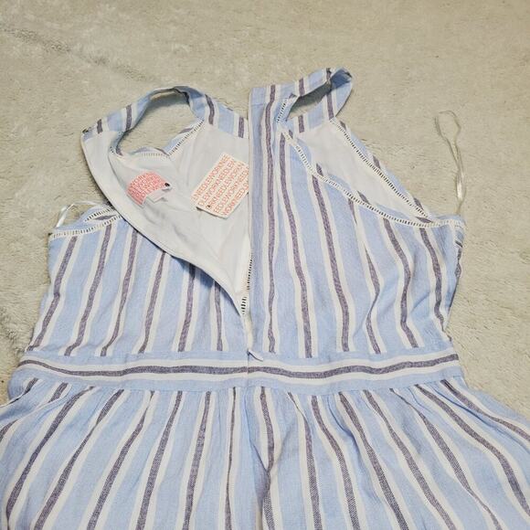NWT Needlework Blue White Striped Sleeveless Halter Cottage Wide Leg Romper L - Picture 5 of 12